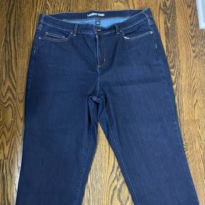 Dark wash, plus size denim. Lands’End